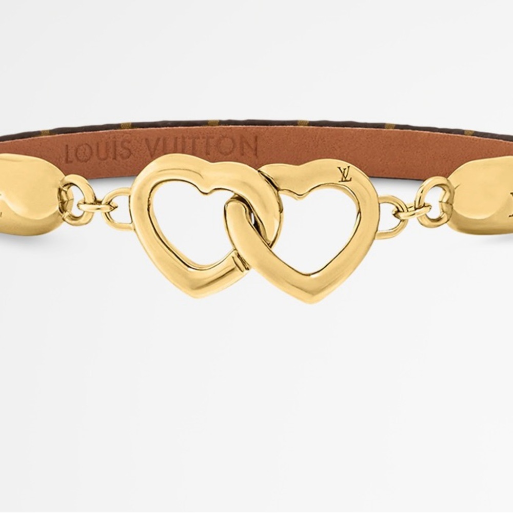 Louis Vuitton Monogram Gold “Say Yes” Double Heart Bracelet. Size 17. New/ box